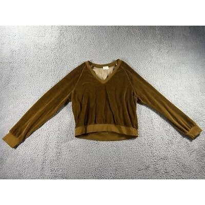 Women Velour V neck Sweatshirt Large Long Sleeve Steampunk Whimsigoth Y2K USA - Image 1 of 4