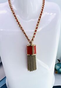 Juicy Couture Gold Tone Statement Red enamel tassel Necklace
