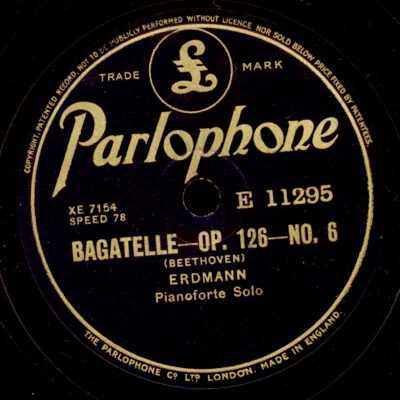 EDUARD ERDMANN -PIANO- Beethoven: Bagatelle Op. 126 No. 6 Schellackplattte G4204 - Bild 1 von 2