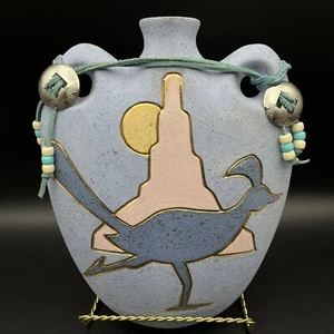 vtg whiz co pottery 90 roadrunner water canteen 10”Native American Style Pottery - Picture 1 of 12