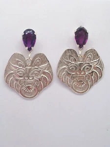 Drop Earrings Silver 925 with Stone Purple - Imitation Amethyst - Picture 1 of 5