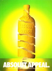 ABSOLUT APPEAL VODKA  AD 1990 VERY RARE OUT OF PRINT YELLOW - GREEN BACK COVER - Picture 1 of 2