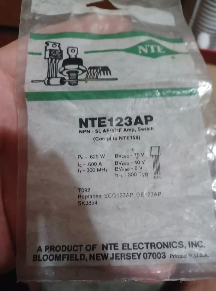 NTE123AP Transistor NPN 75V 0.6A TO-92 Audio To VHF Frequency Driver Switch - Image 1 of 1