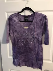 Sledge USA Embellished Crown Tie Dye T-Shirt Womens M Purple V-Neck Short Sleeve - Picture 1 of 11