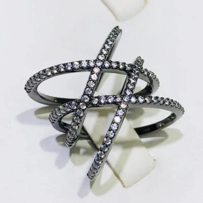 Nero Argento Sterling Bianco Zaffiro Infinito X Design a Pavé Avvolgere Fedina - Immagine 1 di 4