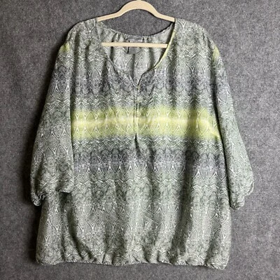 Blusa Catherines Top Para Mujer 3X 26/28W Estampado Verde Popover Cintura Elástica Foto 1 de 4