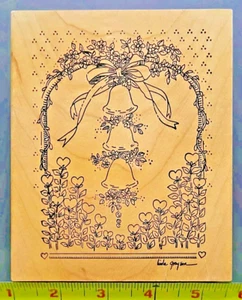 WEDDING BELLS ARBOR HEARTS FLOWERS Wood/Rubber Stamp arch party love card 80046 - Picture 1 of 4
