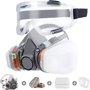 Respirator Mask Reusable Half Face Cover Gas Mask with Safety Glasses, Paint Fa - Picture 1 of 12