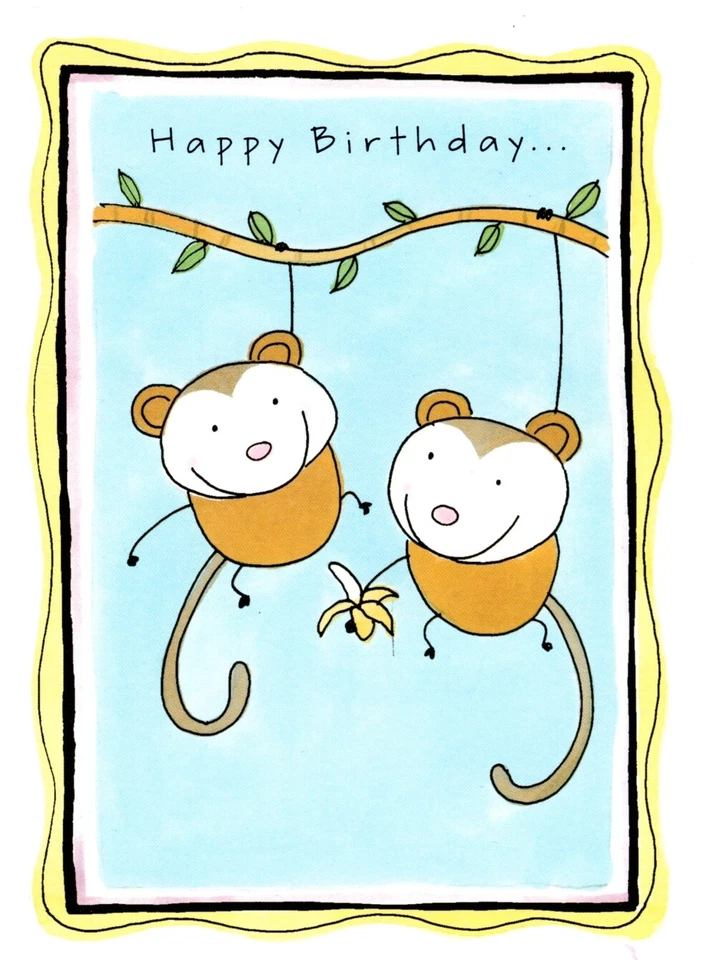 Divertida Tarjeta de Felicitación Feliz Cumpleaños Atractiva Mono Monos Chimpancé Plátano Foto 1 de 3