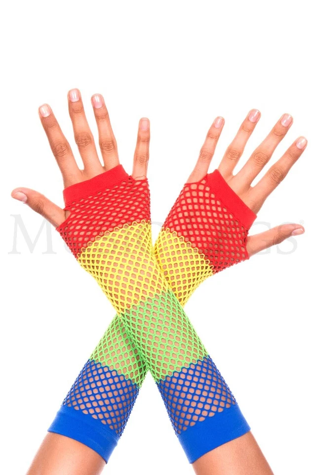 Guantes sin dedos Diamond Net para mujer, guantes de disfraz. Music Legs 445 Rainbow Foto 1 de 1