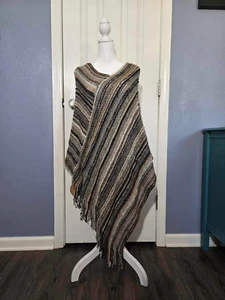 NWT Women Fashion by Mirabeau New Wave Poncho Earthtones Reclaimed Yarn Western - Picture 1 of 9