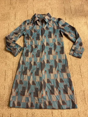 Винтажный 1970-х годов моды геометрический принт W клубника с воротником платье см. измерения - Изображение 1 из 4