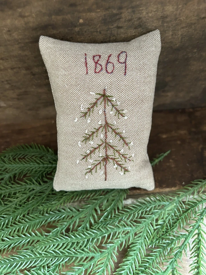 Primitive Stitchery  Tree Christmas 1869 Handstitched  Old  Farmhouse  Ornie - Image 1 of 1
