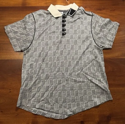 Jamie Sadock Women’s Gray Check Short Sleeve Cotton Knit Polo Shirt Sz L - Image 1 of 4