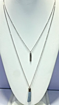 Collar Vince Camuto Tono Plata Cuero Azul Borla Capas, 30", Nuevo Foto 1 de 4