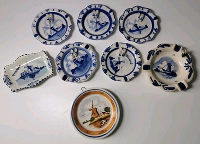 Delft Pottery Ashtrays Trays Vintage Clog Blue Design Mixed Lots 8 Pieces - Image 1 of 4