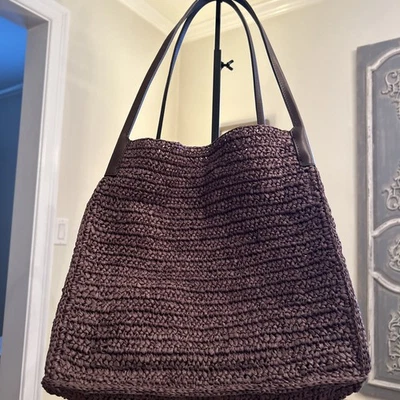 Большая упаковочная сумка-тоут J.Crew ручной вязки из бумаги кожи соломы коричневая - Изображение 1 из 4