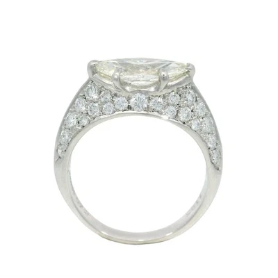 Anillo de compromiso de diamantes vintage conjunto pavé marquesa este oeste montaje en platino Foto 1 de 4