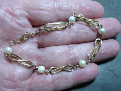 Pulsera de eslabones de perlas de imitación 12k GF Foto 1 de 4