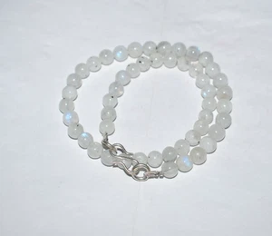 Collar de cadena de 34" de plata de ley 925 con piedras preciosas de luna arco iris azul natural - Imagen 1 de 17
