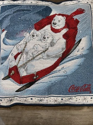 Almohada tapiz de Navidad vintage Coca-Cola Cola oso polar en trineo Foto 1 de 4