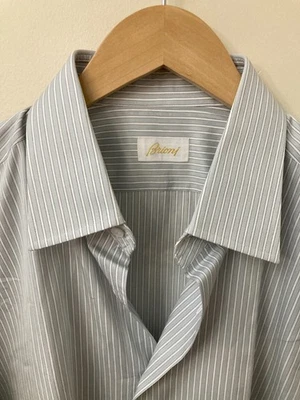 EUC BRIONI Dress Shirt Grey/White Striped 17/43 - Image 1 of 4