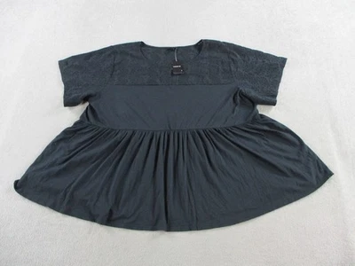 Camiseta Pulôver Torrid Babydoll Feminina 3X 22-24 Preta Ilhós Gola Redonda Jersey - Imagem 1 de 4