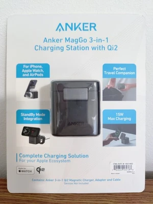 ANKER MagGo 3 in 1 Charging Station Qi2 Magnetic for Apple iPhone Watch AirPods - Image 1 of 4