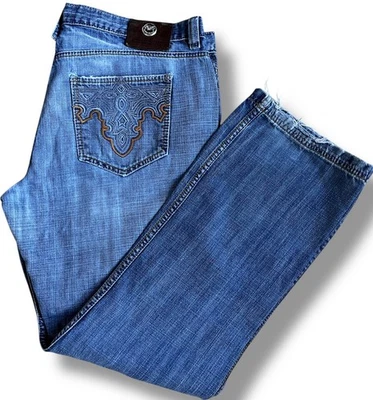 Antik Baggy Bootcut Jeans Button Fly Embroidered Y2K Western Sz 40x32 Hiphop USA - Image 1 of 4