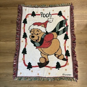 Winnie Puuh Disney gewebter Wandteppich Überwurf Fransen Decke Vintage Weihnachten 3’ x 4’ - Bild 1 von 6