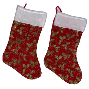 Stechpalme Beere Glitzer rot Filz Weihnachten 17" Strumpf, neu - Bild 1 von 2