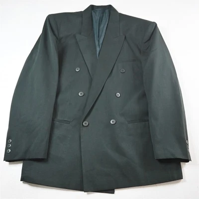 Vtg Boxy Y2K 90s 46R Dark Green Double Breasted Blazer Jacket Sport Coat Foto 1 de 4