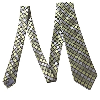 Gravata clássica masculina vintage Jospeh Abboud verde/azul 100% seda - Imagem 1 de 4