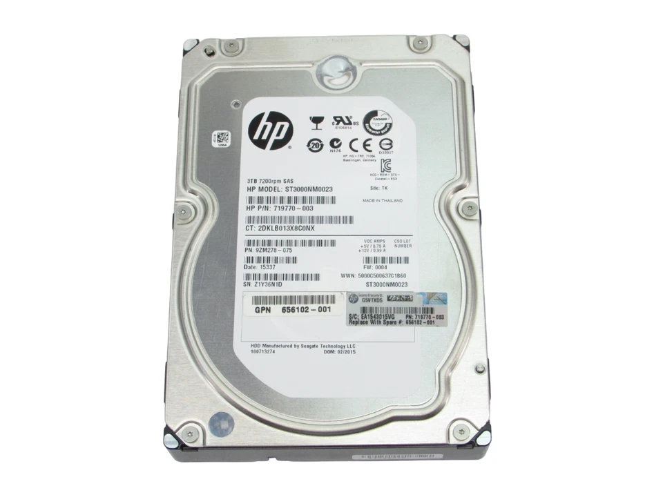 Seagate 3TB ST3000NM0023 7.2k SAS 6Gbps 3.5" HDD Hard Drive Grade A 719770-003 - Image 1 of 4