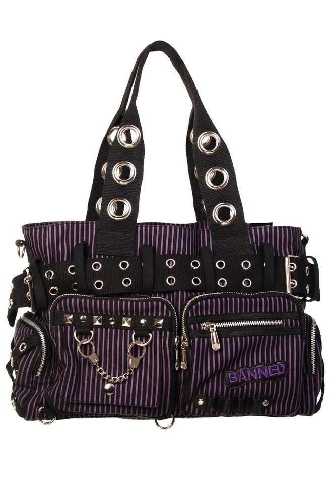 Purple Gothic Rockabilly Punk Emo Canvas Handcuff Shoulder Bag BANNED Apparel