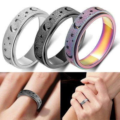 Mujeres Hombres Giratorio Inquieto Anillo Giratorio Banda Anti-Ansiedad Titanio Acero Talla 7-10 Foto 1 de 4