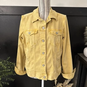 Liverpool Denim Jacket Womens L Yellow Collared Button Up Long Sleeves Casual - Picture 1 of 8