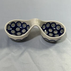 BOLESLAWIEC polnische Keramik geteilt Gewürzschale - Pfauenmuster - Bild 1 von 6