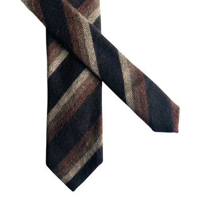 Corbata Milano Italia Cachemira y Lana Marrón Rayas Delgada Ajustada Cuello Barba's Suave! Foto 1 de 4