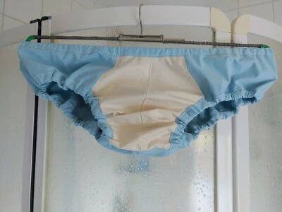 Herren Gummihose- Adult-M-Rubber hellblau-beige- Schlüpfer Bengalgu. Windelhose - Bild 1 von 4