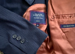 Charles Tyrwhitt Suit Jacket Coat Mens 42L Long Slim Fit Working Cuffs Dark Blue - Picture 1 of 8