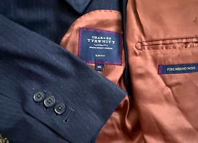 Charles Tyrwhitt 西装夹克外套男式 42L 长修身工作袖口深蓝色 — 第 1/4 张图片