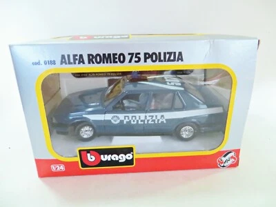 BURAGO 0188 ""ALFA ROMEO 75 POLICÍA"" AZUL. 1:24. Sin usar en caja/en caja. DE COLECCIÓN. RARO. Foto 1 de 4