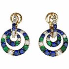 1.55 Ct Emerald Sapphire & Simulated Circle Earrings 14K Yellow Gold Plated
