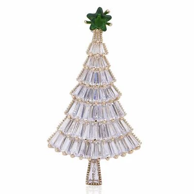 Broche prendedor de cristal de piedra circonita cúbica blanca árbol de Navidad chapado en oro latón vacaciones X336 Foto 1 de 4