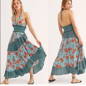 Free People Gabriela Verano Halter Azul Vestido Talla XS Azul Floral Informal - Imagen 1 de 8