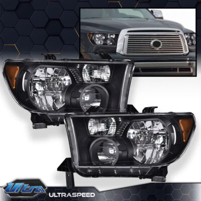 Faros cromados negros diestro+derecho aptos para Toyota 2007-2013 Tundra 2008-2017 Sequoia Foto 1 de 4