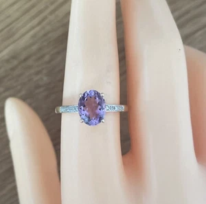 Anillo de amatista y diamantes de oro amarillo de 9 quilates de 1,5 quilates, talla P 1/2 del Reino Unido, talla 56 1/2 de la UE - Imagen 1 de 6