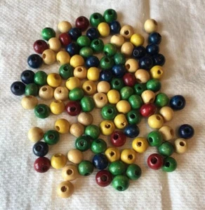 VINTAGE 1970's ~ 3/8" Colored Wooden Beads - Tribal Beads - 109 Pieces CRAFTS  - Picture 1 of 3