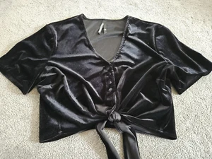Dangerfield Black Friday SIZE 14 - Cropped Velour Tie Front - Picture 1 of 9